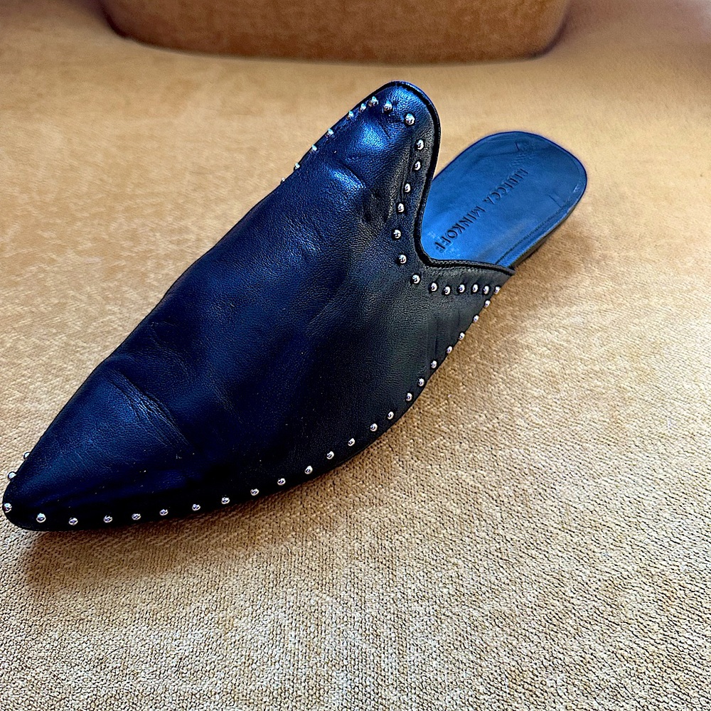 Rebecca Minkoff Chamille Studded Black Leather pointed Toe Slides Mules. 6.5 - Picture 3 of 7